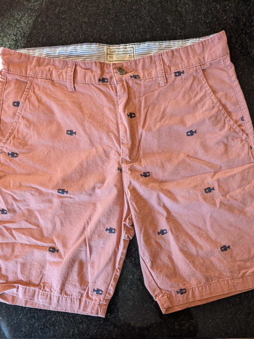 Alexander Julian Pink Cotton Shorts with Navy Lobster Embroidery